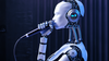 An AI-generated image of a robot singing.